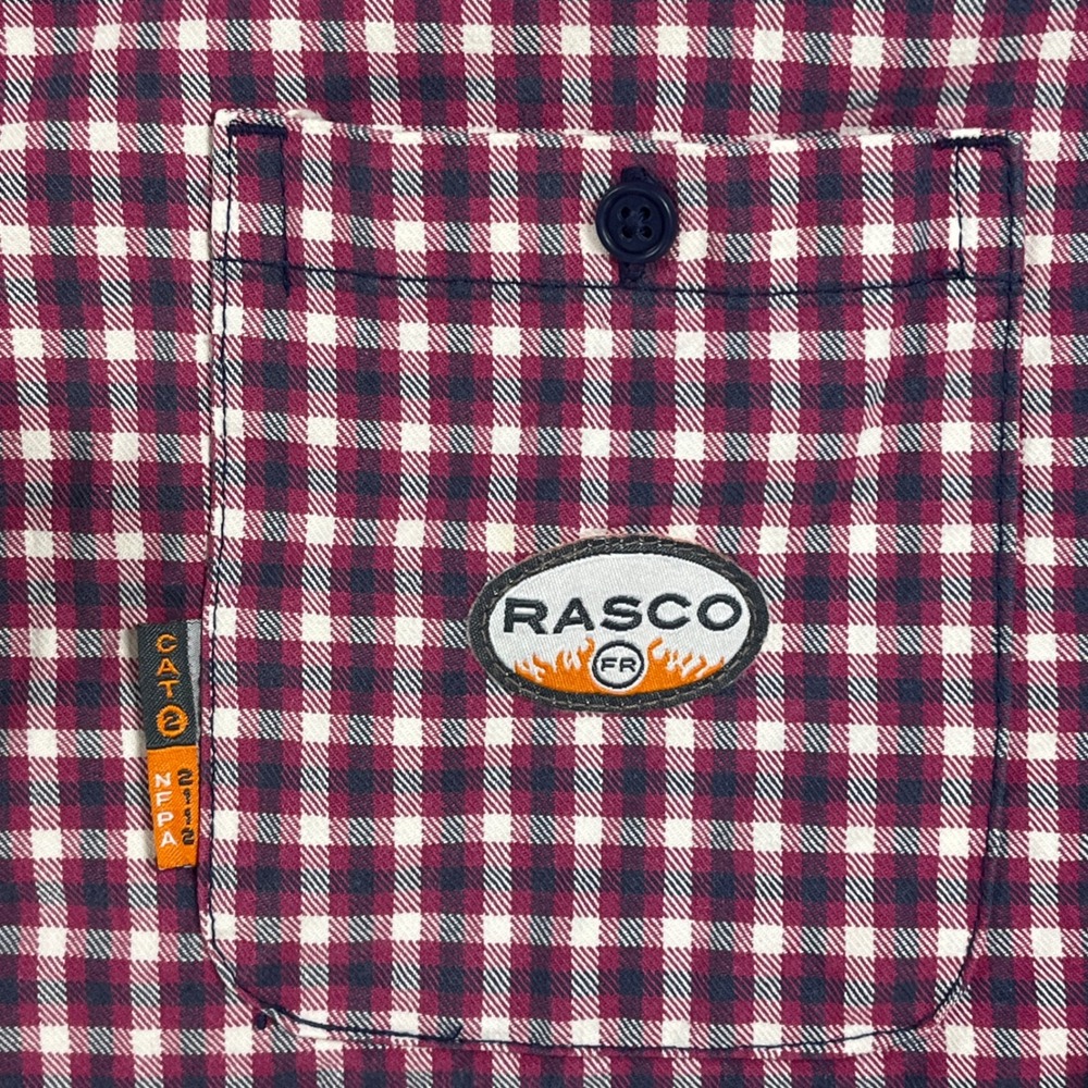 Rasco FR Men Plaid Flame Resistant Work Shirt 3XL Long Burgundy Navy CAT 2 NFPA - Picture 4 of 12